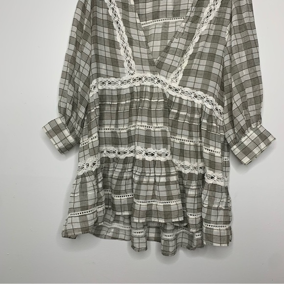 Free People time out lace green plaid tunic top - Picture 3 of 11